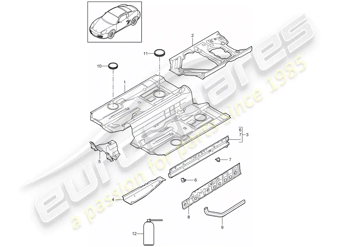porsche 2010 (987 cayman) floor parts diagram