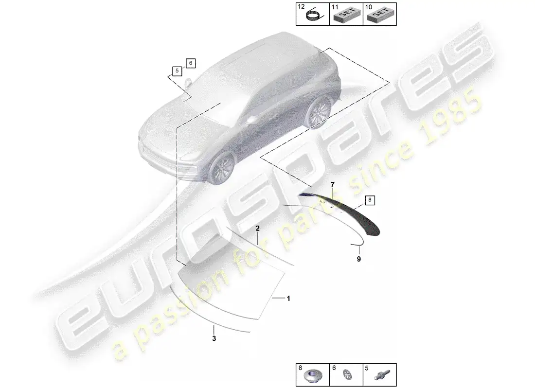 porsche 2018 (cayenne e3 9ya/9yb) windshield glass parts diagram