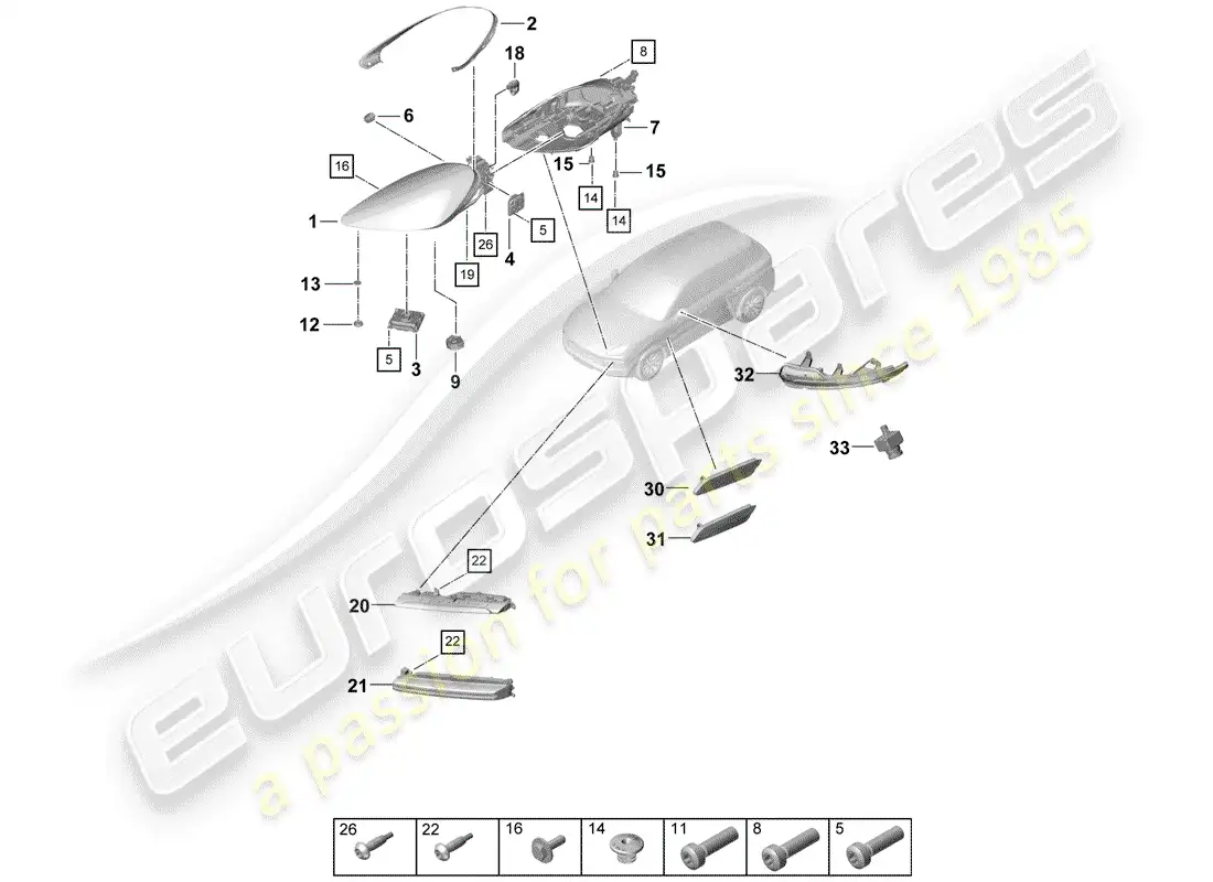 porsche 2019 (cayenne e3 9ya/9yb) led headlight parts diagram