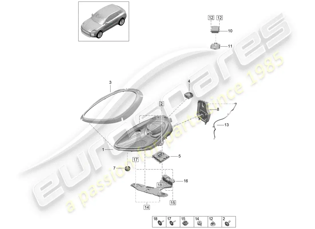 porsche 2019 (macan) led headlight parts diagram