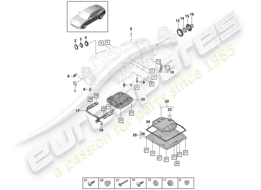 porsche 2020 (panamera 971-1) 8-speed dual clutch gearbox parts diagram