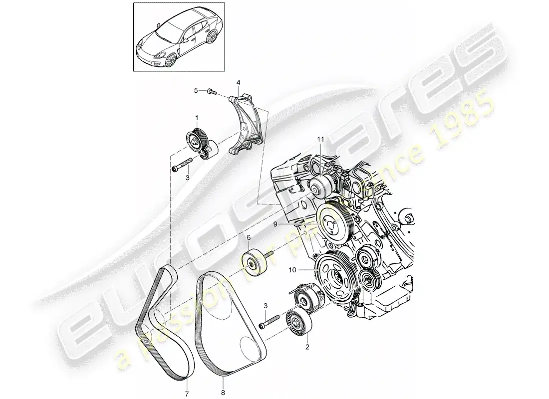 porsche 2014 (panamera 970) belt tensioning damper parts diagram