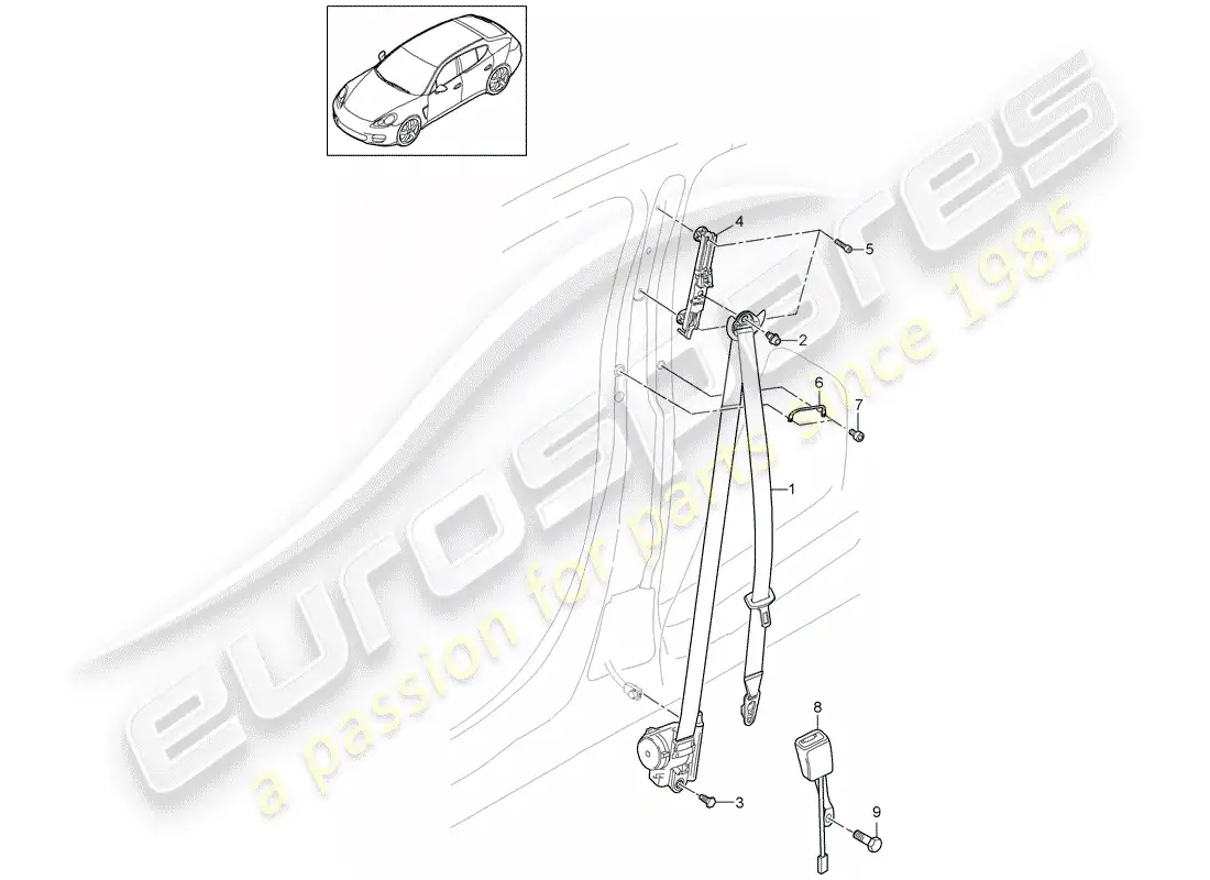 porsche 2014 (panamera 970) seat belt parts diagram