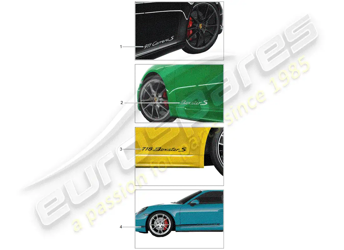 porsche 2020 (tequipment 98x/99x) trim foil part diagram