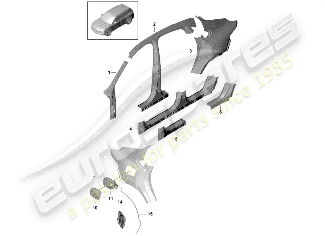 porsche 2020 (cayenne e3 9ya/9yb) side panel parts diagram