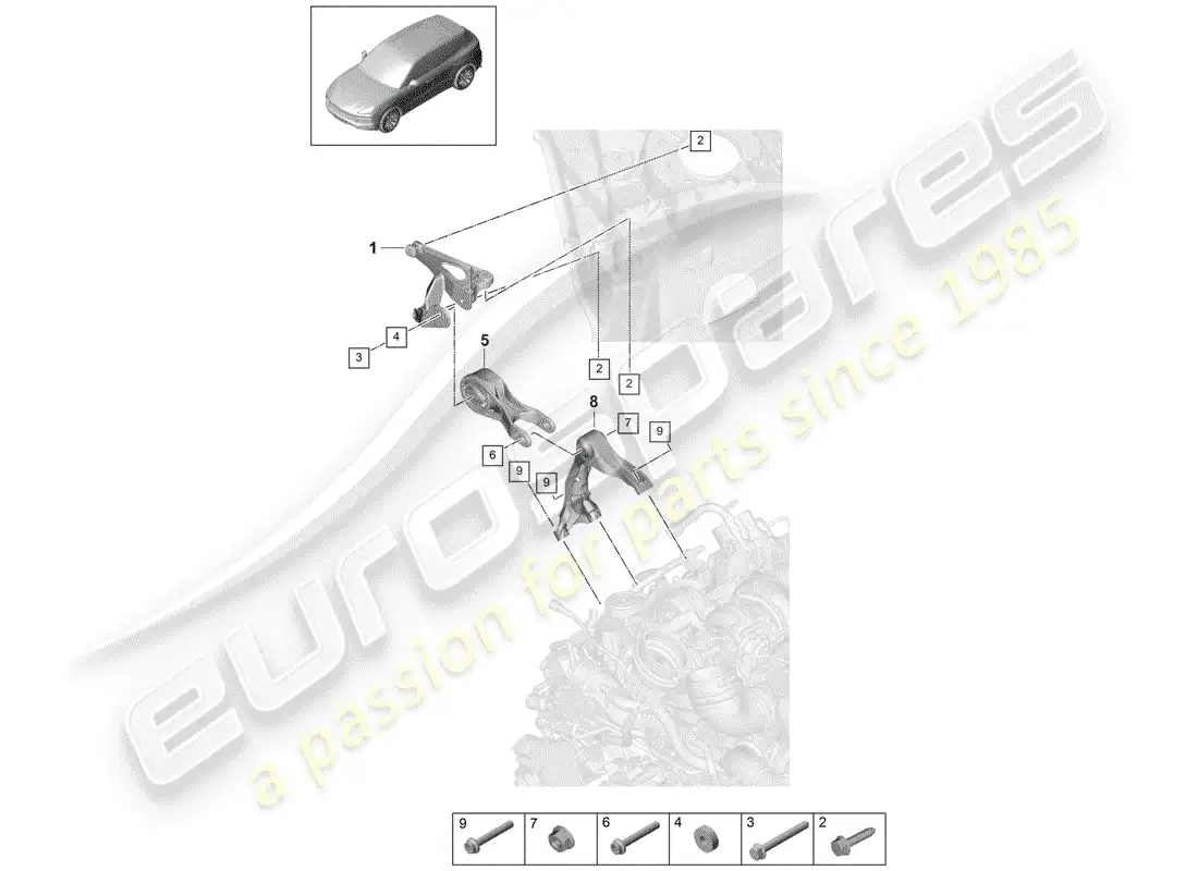 porsche 2019 (cayenne e3 9ya/9yb) engine lifting tackle parts diagram