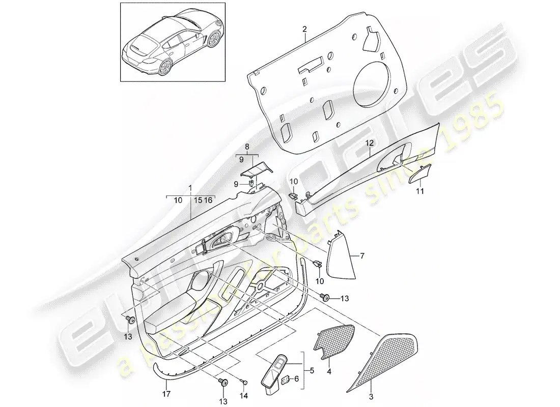 porsche 2013 (panamera 970) door panel parts diagram
