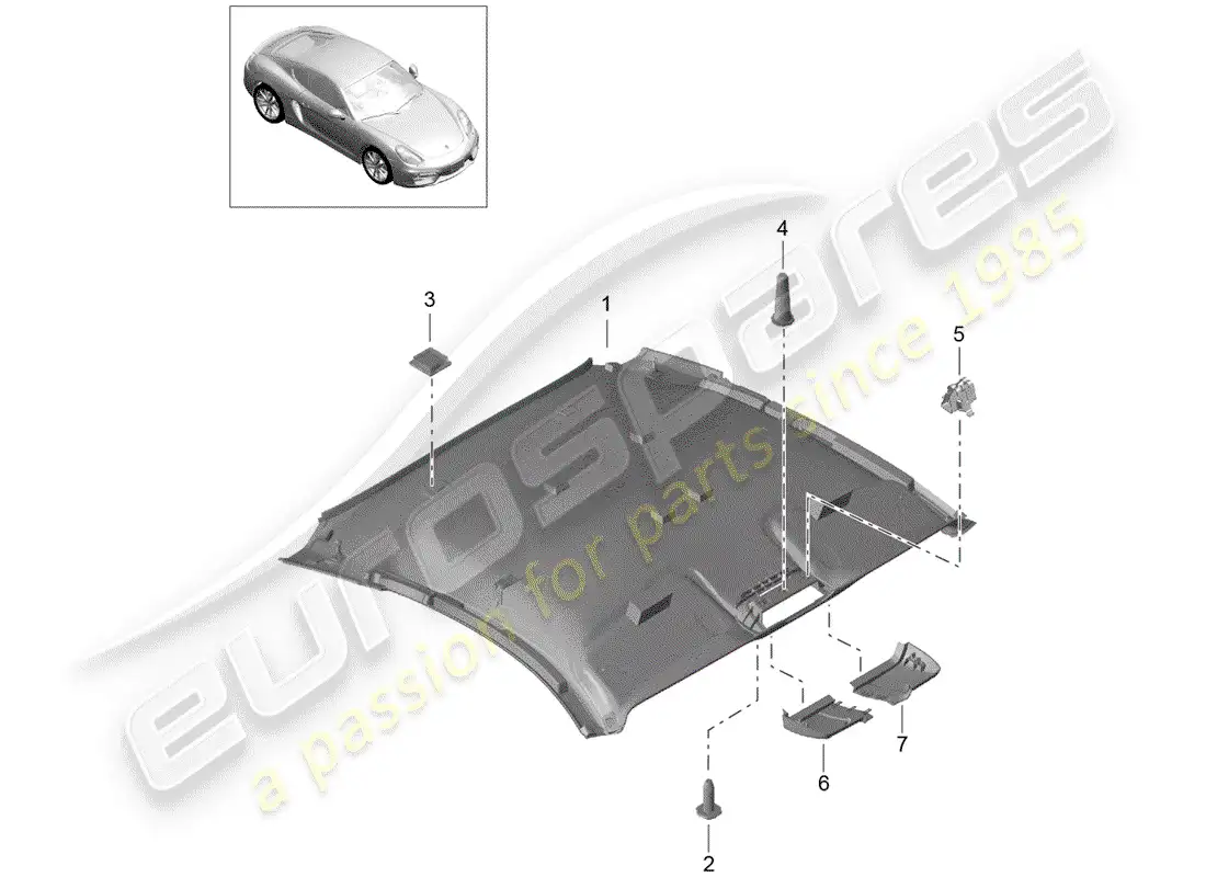 porsche 2015 (981 cayman) roof trim panel parts diagram