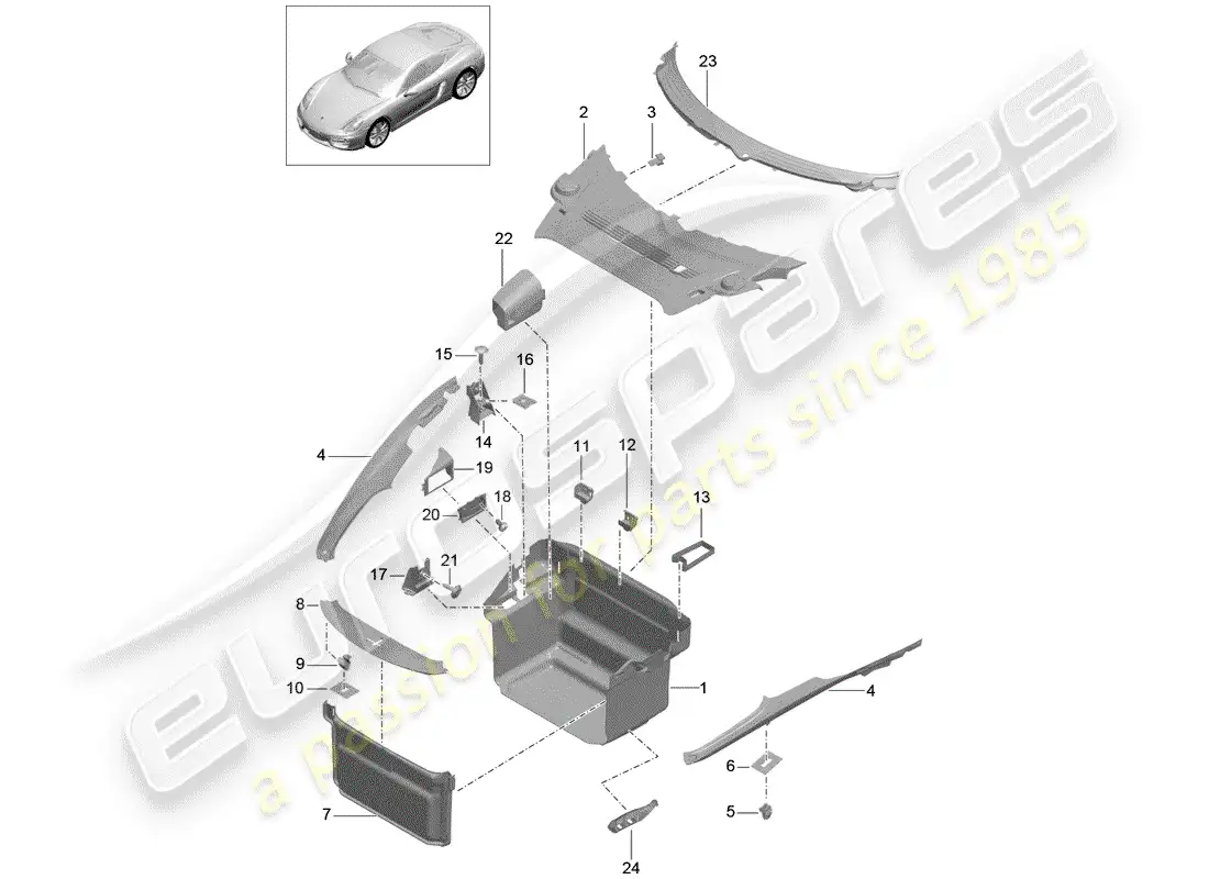 porsche 2015 (981 cayman) luggage compartment parts diagram