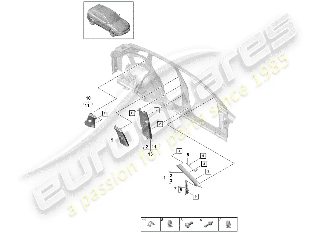 porsche 2020 (cayenne e3 9ya/9yb) lining part diagram