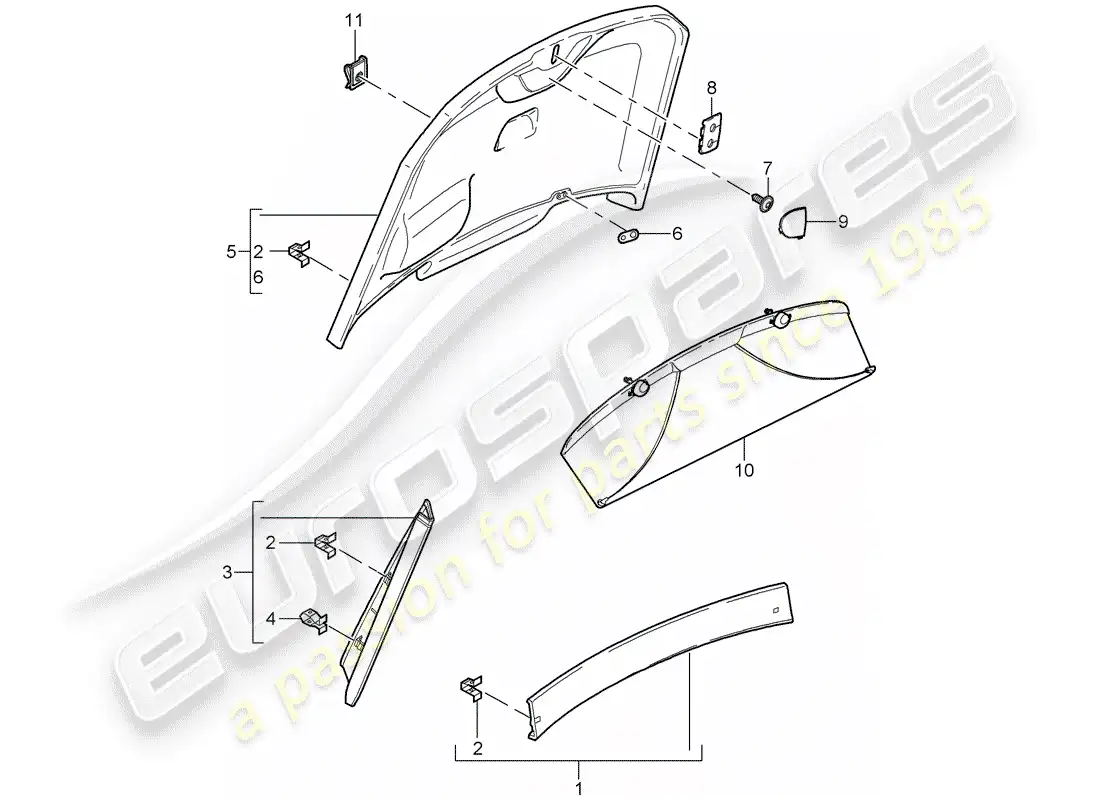 porsche 2010 (987 cayman) trims parts diagram