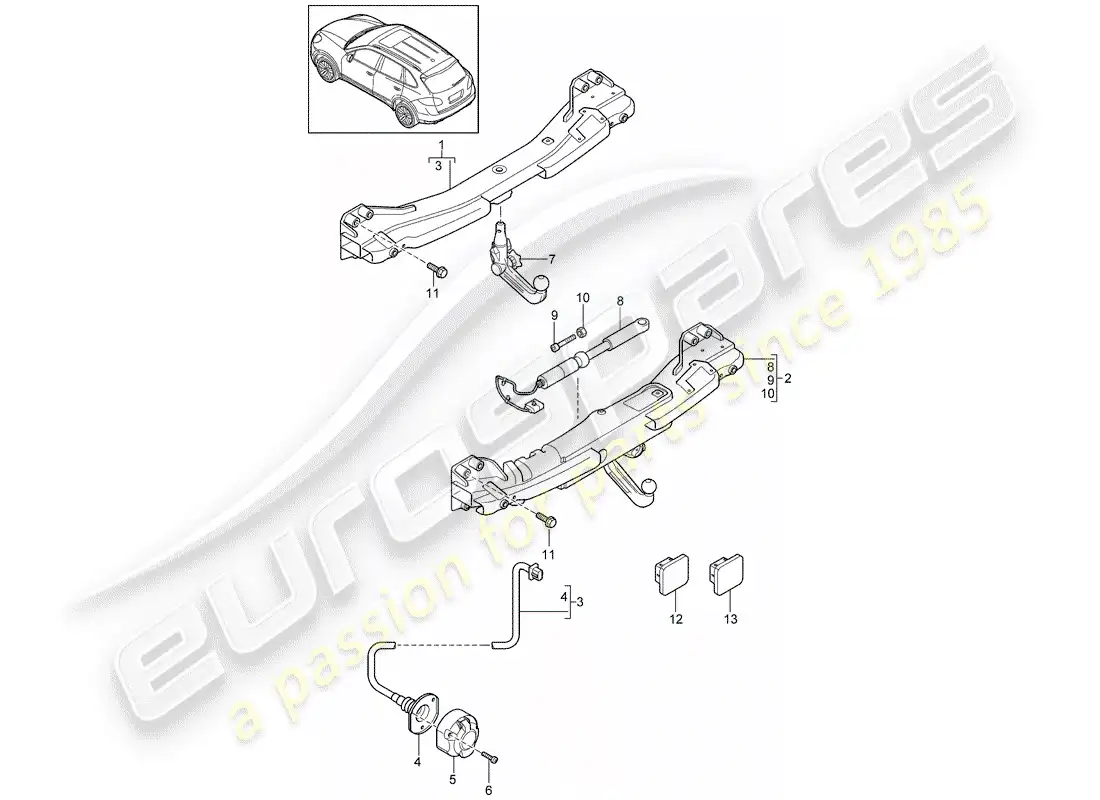 porsche 2011 (cayenne e2 92a) tow hitch parts diagram