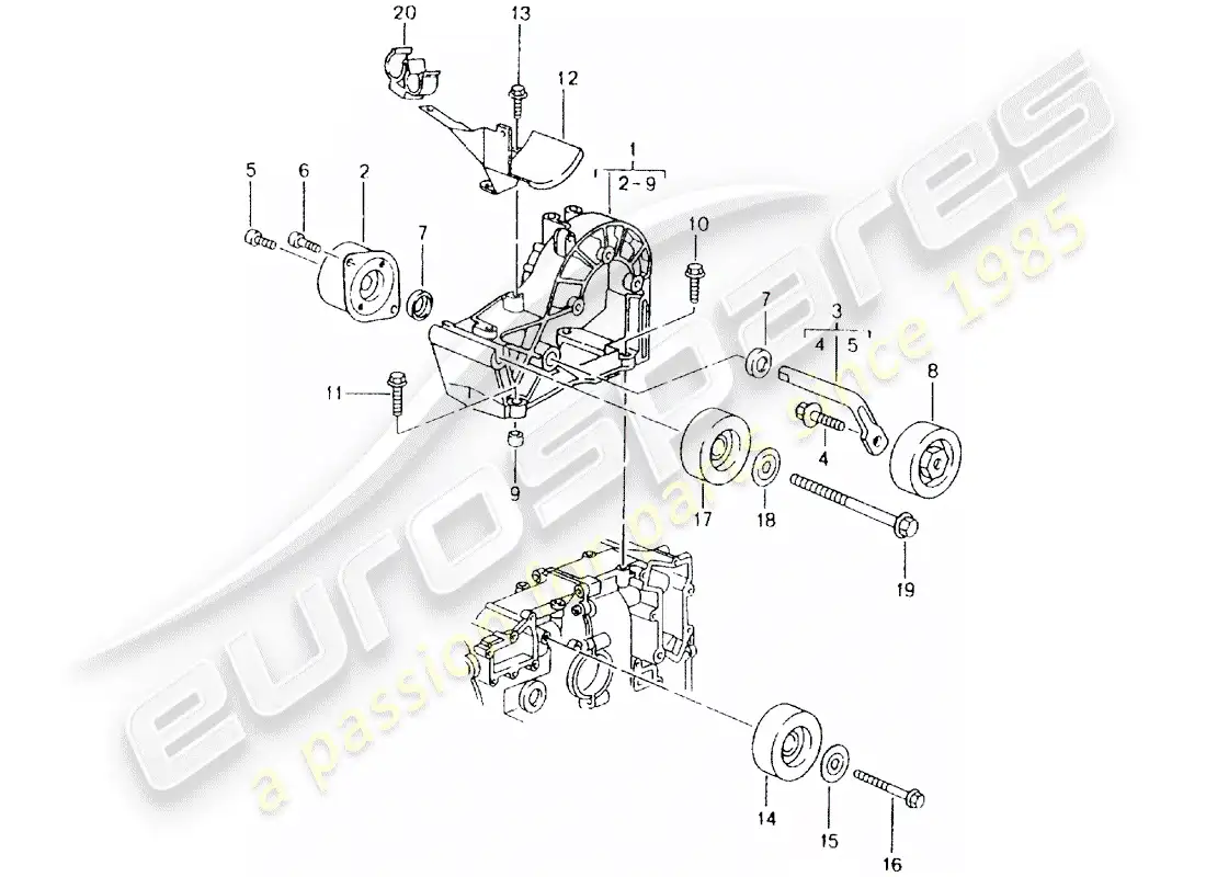 porsche 2002 (986 boxster) belt tensioning damper - relay roller - bracket parts diagram