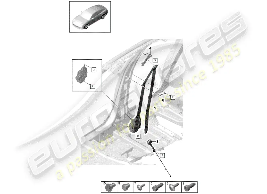 porsche 2019 (panamera 971-1) three-point seat belt parts diagram