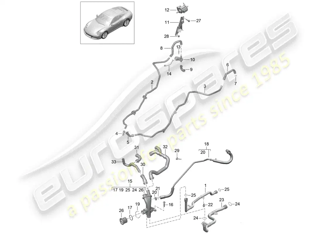 porsche 2017 (991-2) water pipe parts diagram