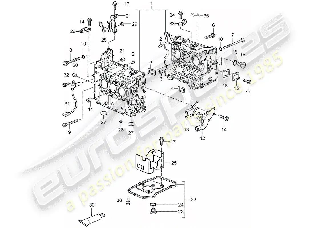 porsche 2005 (987 boxster) crankcase parts diagram