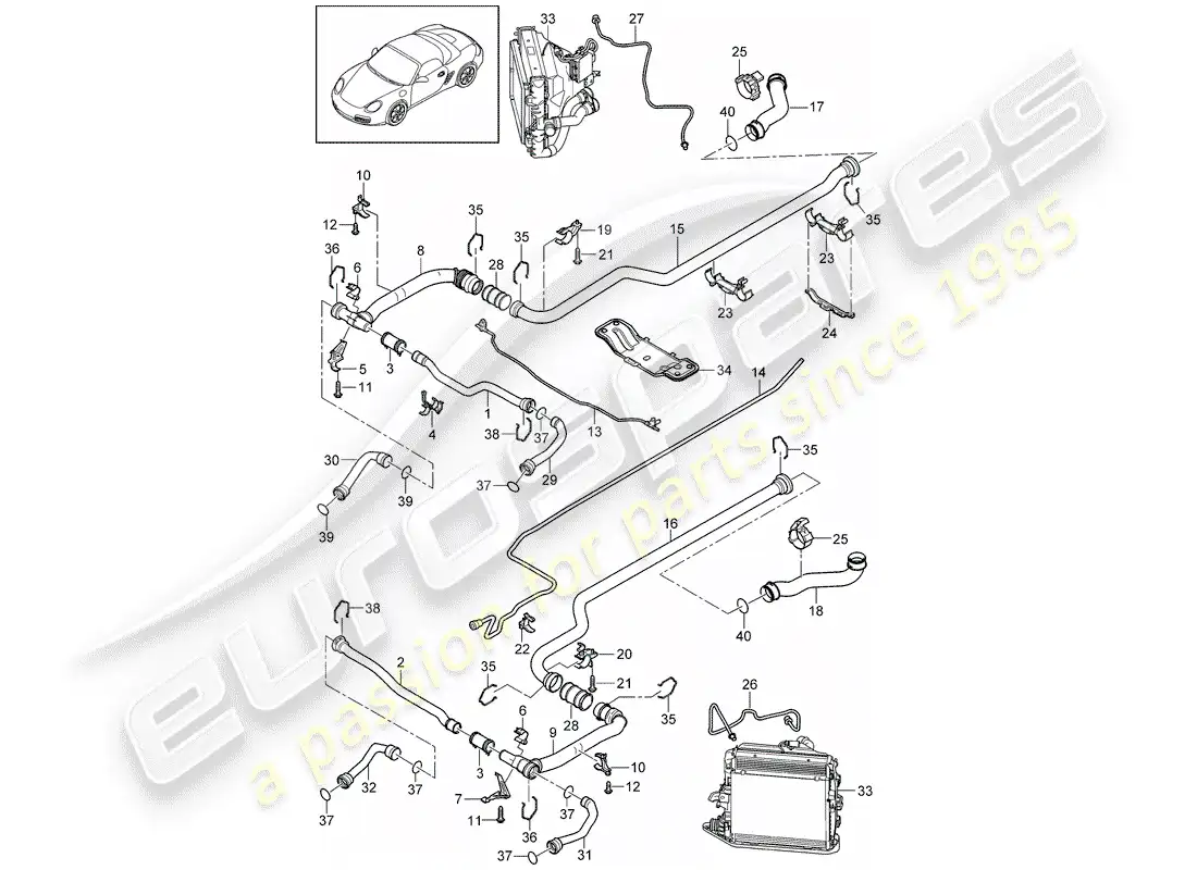 porsche 2009 (987 boxster) water cooling 2 parts diagram