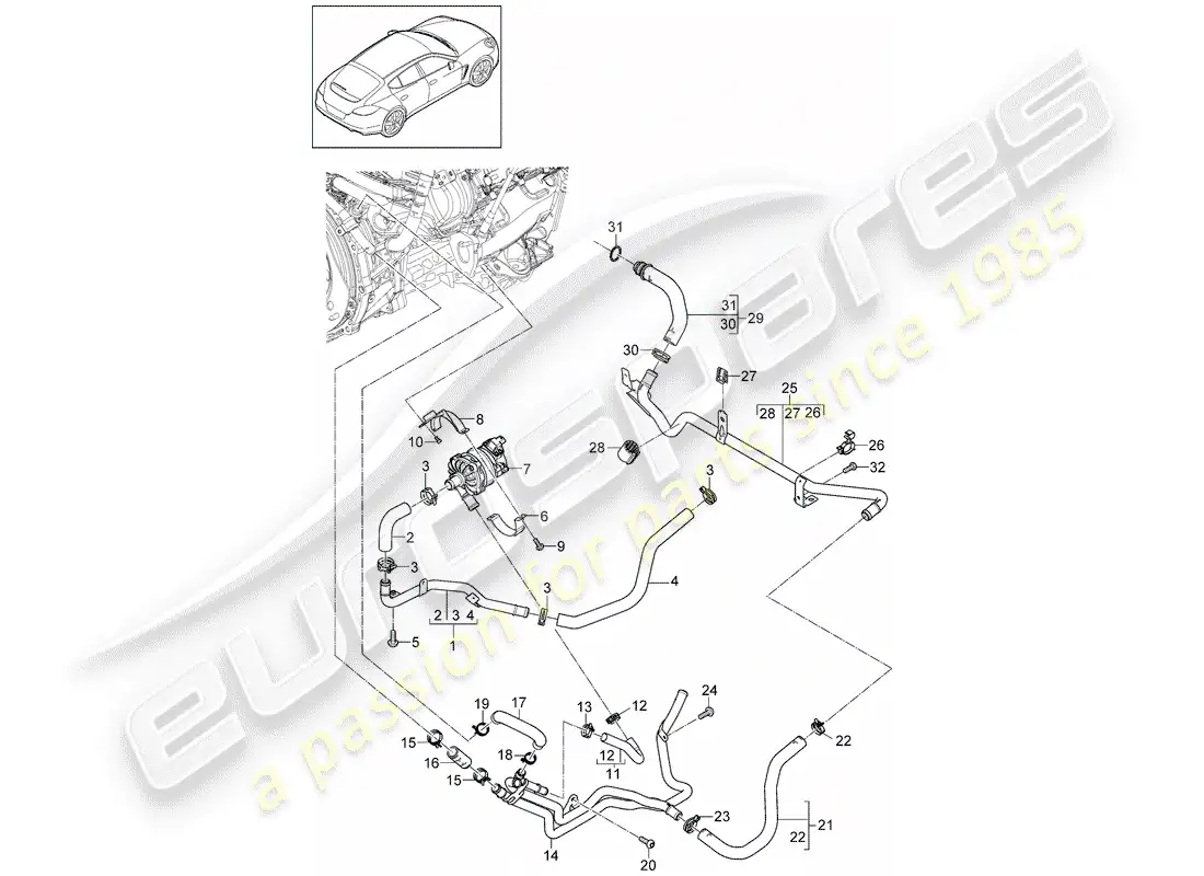 porsche 2011 (panamera 970) water cooling parts diagram