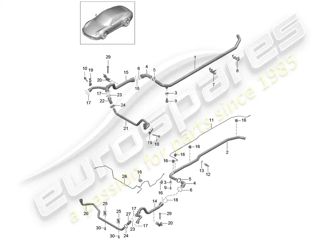 porsche 2014 (991-1) water cooling 2 parts diagram