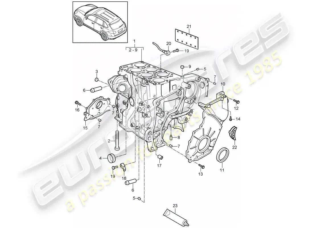 porsche 2012 (cayenne e2 92a) crankcase parts diagram