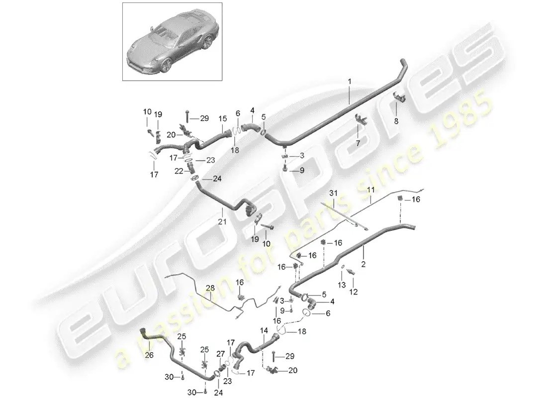 porsche 2017 (991-2 turbo) water cooling part diagram