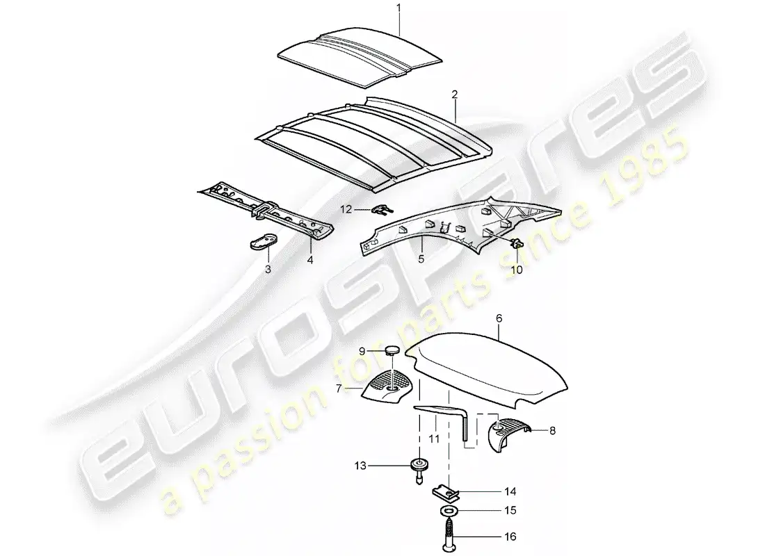 porsche 2001 (996 turbo / gt2) hardtop - sound absorber parts diagram