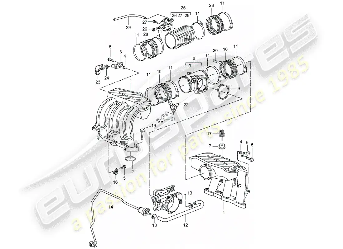 porsche 2000 (986 boxster) intake air distributor parts diagram