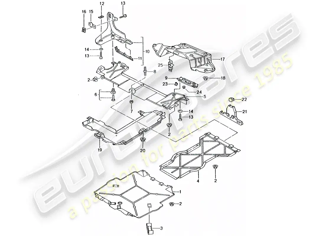 porsche 2002 (986 boxster) underbody lining parts diagram