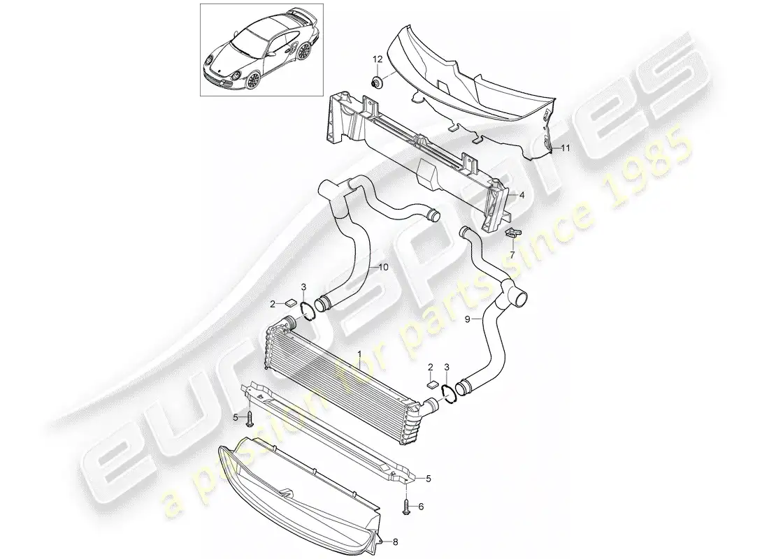porsche 2011 (997-2 turbo / gt2 rs) radiator parts diagram