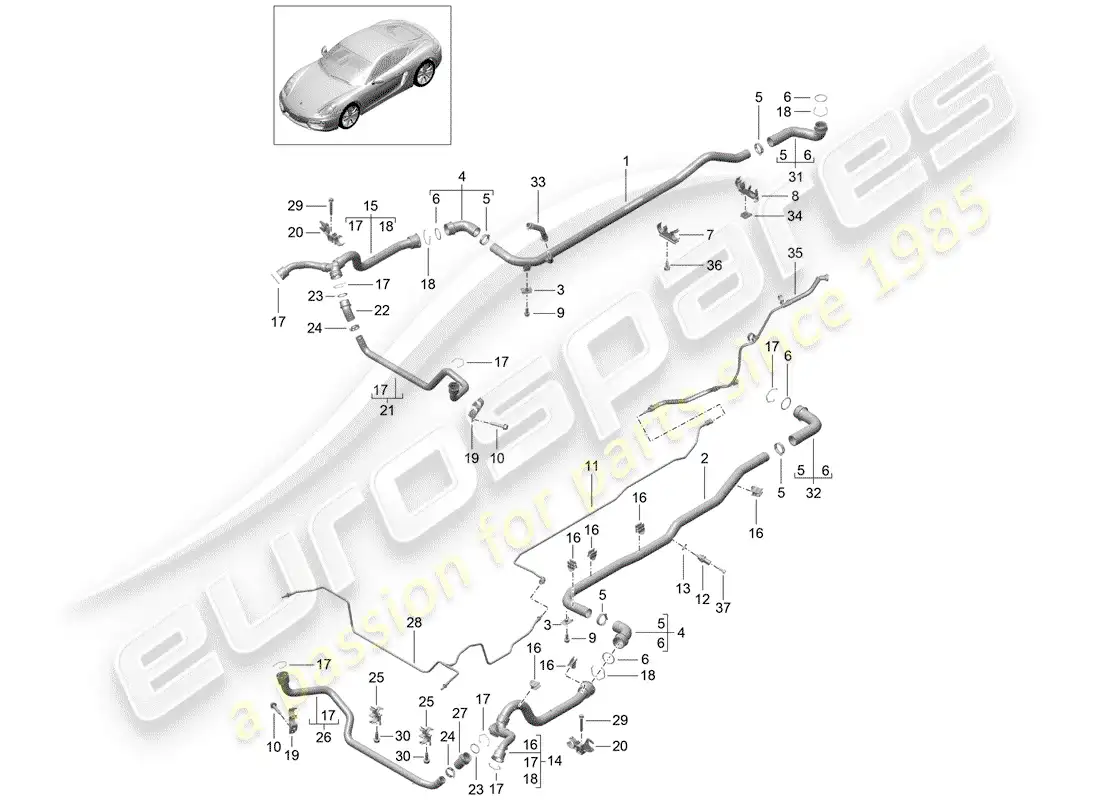 porsche 2014 (981 cayman) water cooling 1 parts diagram