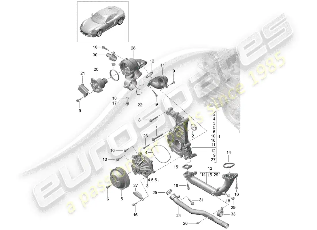 porsche 2014 (981 cayman) water pump parts diagram