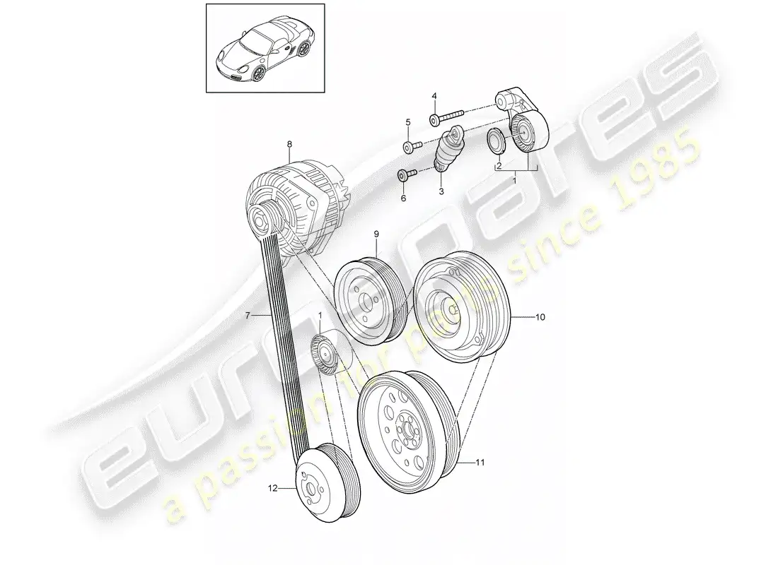 porsche 2012 (987 boxster) belt tensioner parts diagram