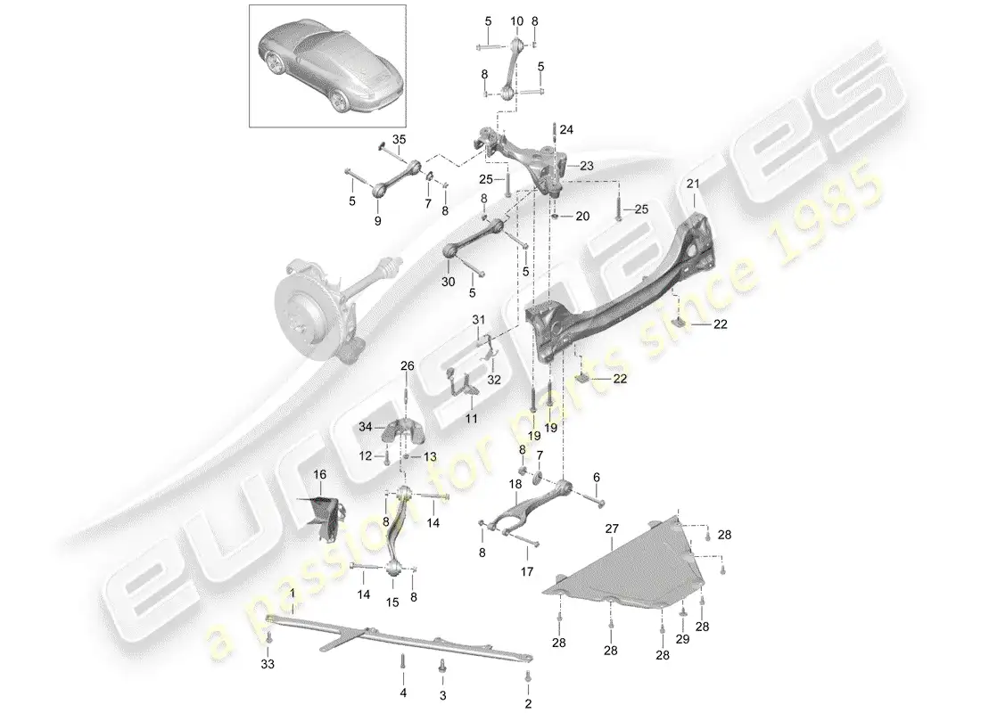 porsche 2015 (991-1) rear axle parts diagram