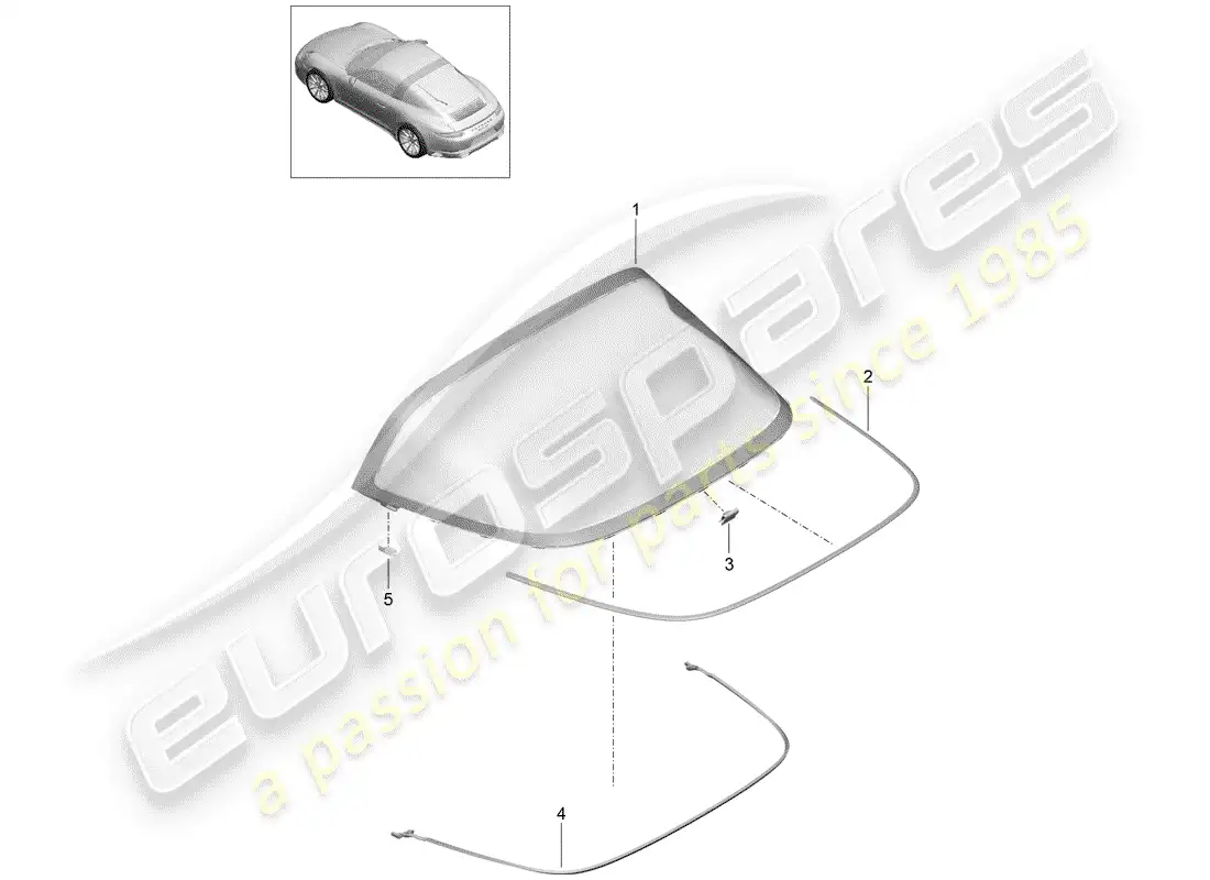 porsche 2017 (991-2) rear window glass parts diagram