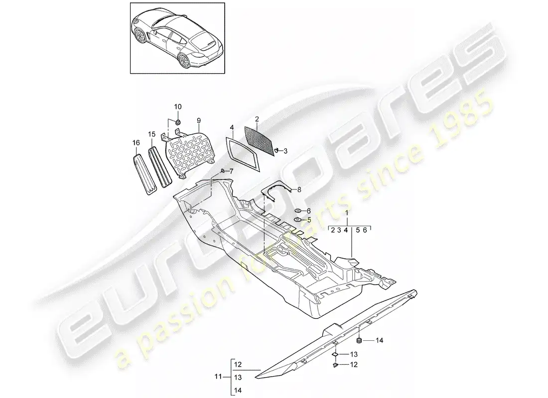 porsche 2014 (panamera 970) floor cover parts diagram