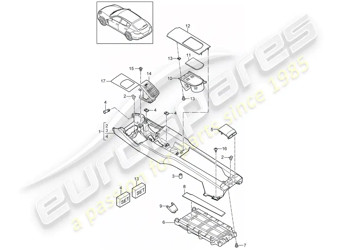 porsche 2012 (panamera 970) center console parts diagram