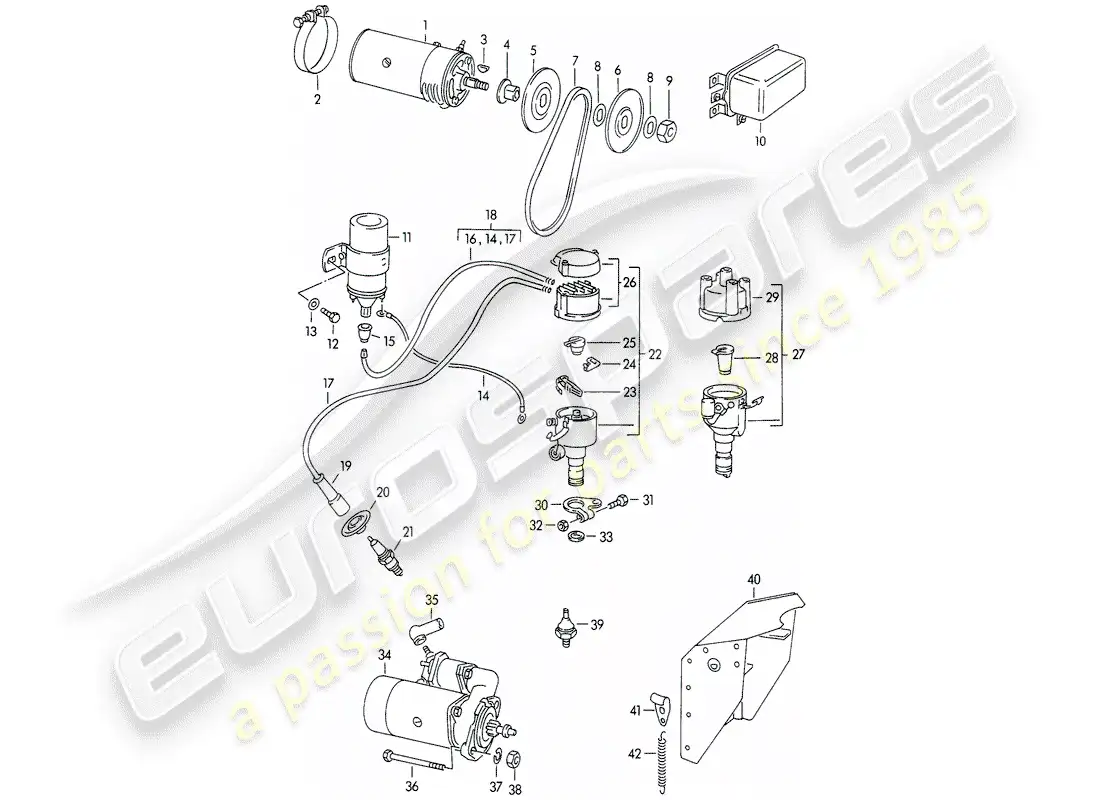 porsche 1952 (356/356a) electrical equipment - engine parts diagram
