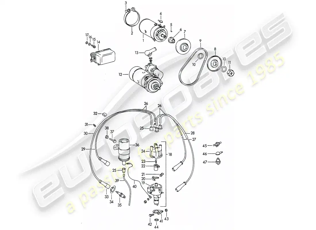 porsche 1961 (356b/356c) electrical equipment - engine parts diagram