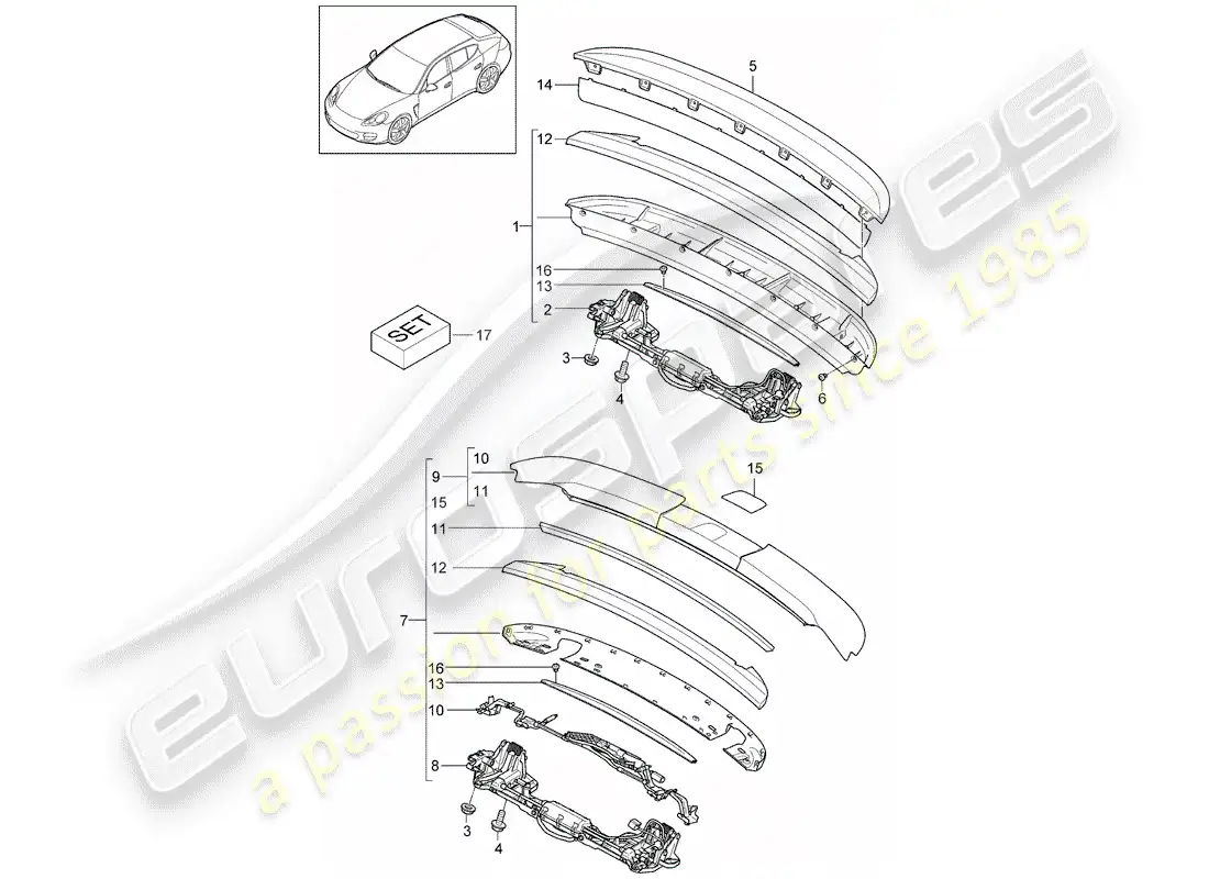 porsche 2012 (panamera 970) rear spoiler parts diagram