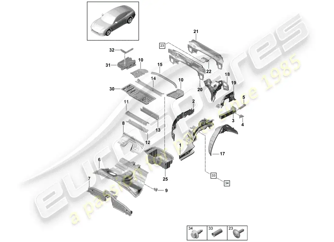 porsche 2018 (panamera 971-1) rear end parts diagram