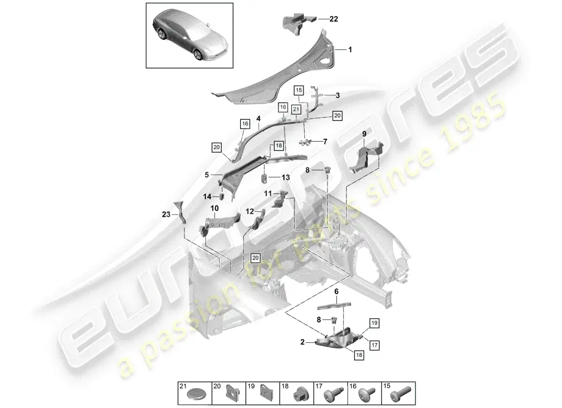 porsche 2019 (panamera 971-1) water box parts diagram