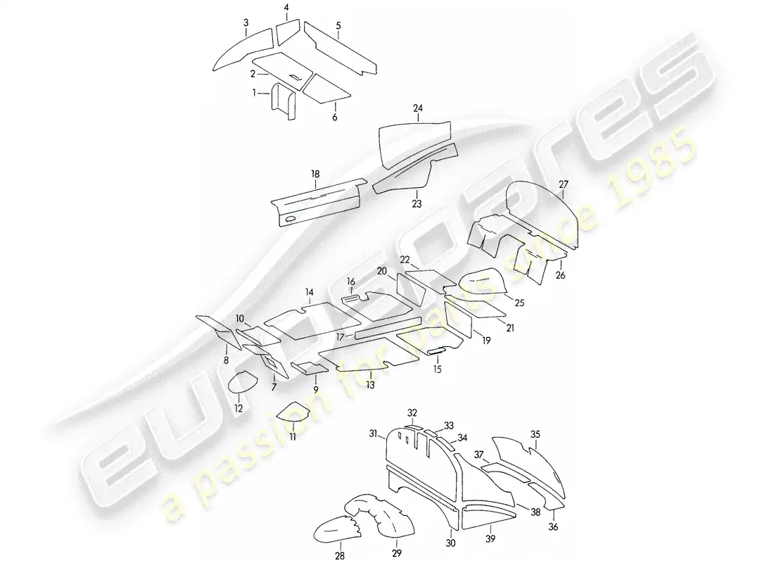 porsche 1954 (356/356a) body shell - sound absorber parts diagram
