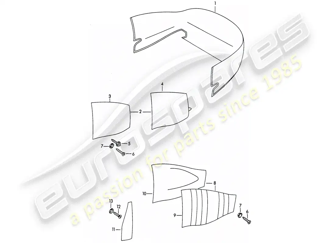 porsche 1962 (356b/356c) trims - interior equipment parts diagram