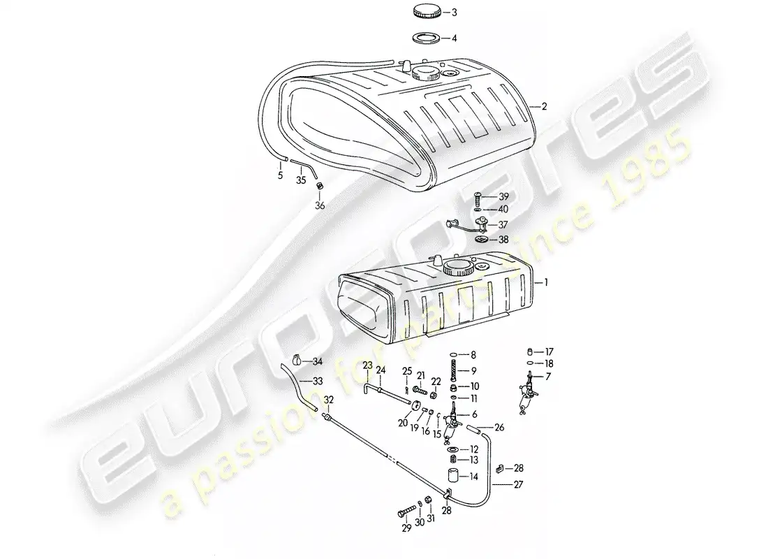 porsche 1963 (356b/356c) fuel tank parts diagram