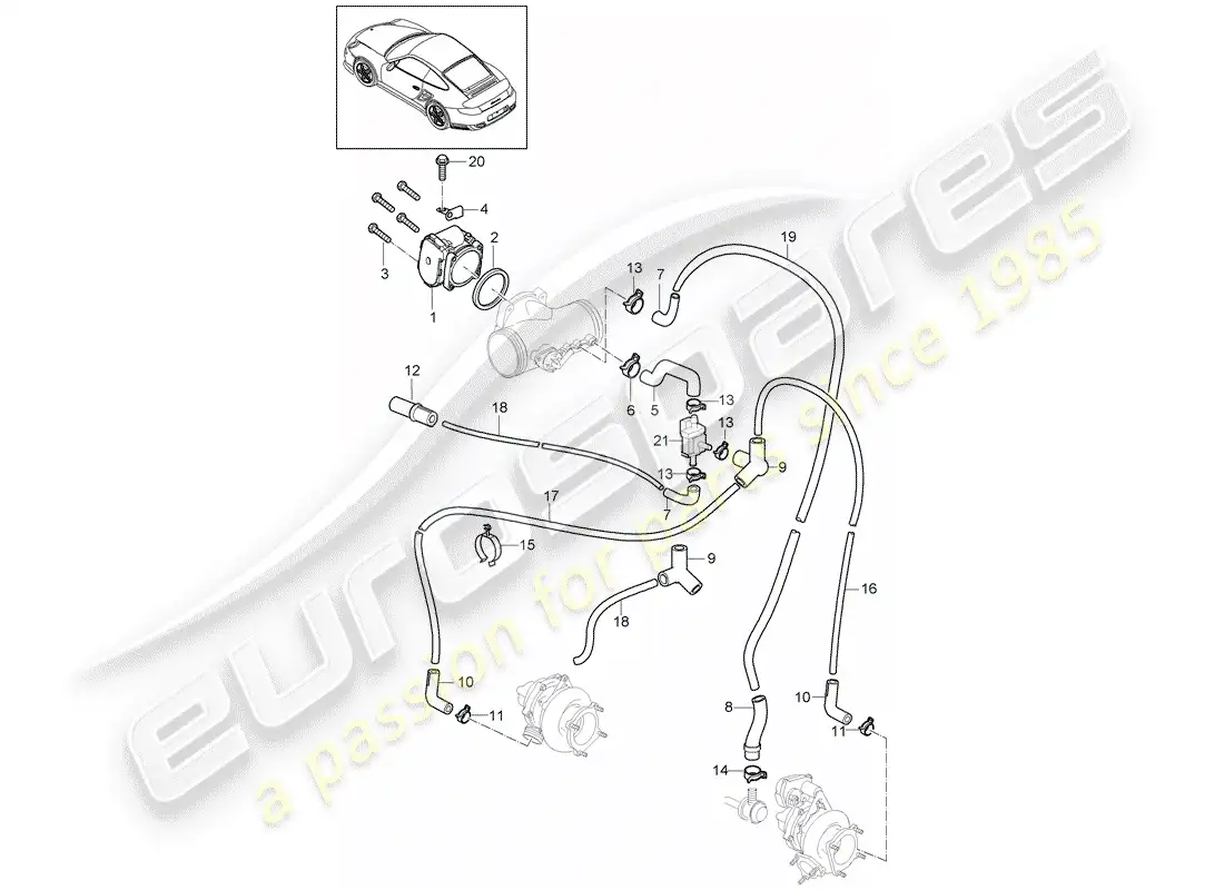 porsche 2011 (997-2 turbo / gt2 rs) throttle body parts diagram