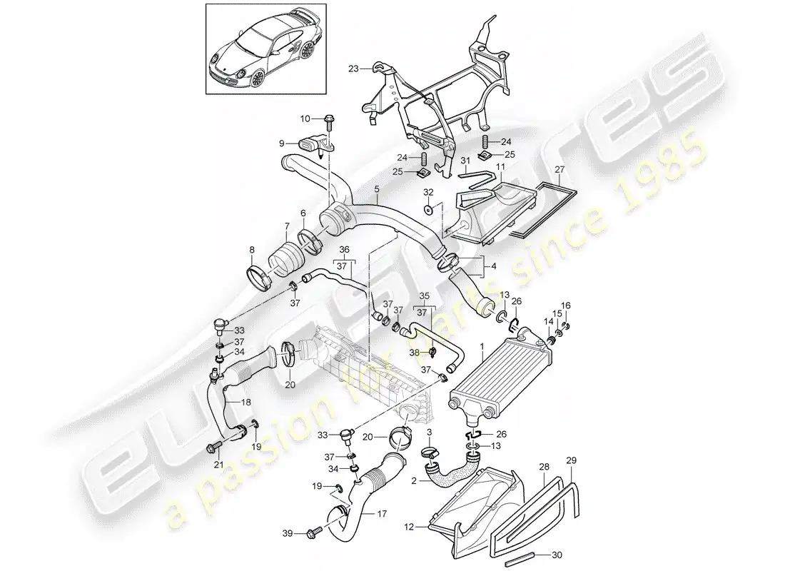 porsche 2011 (997-2 turbo / gt2 rs) turbocharging parts diagram