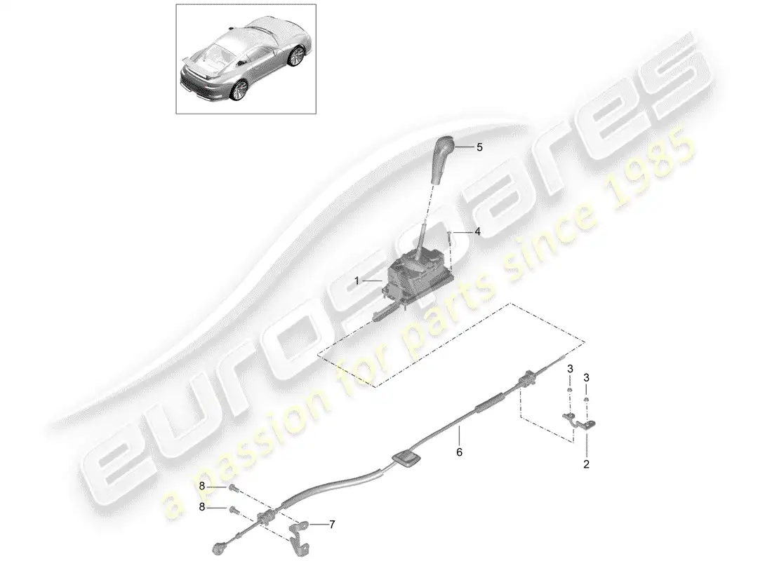 porsche 2014 (991-1 r/gt3/rs) selector lever parts diagram