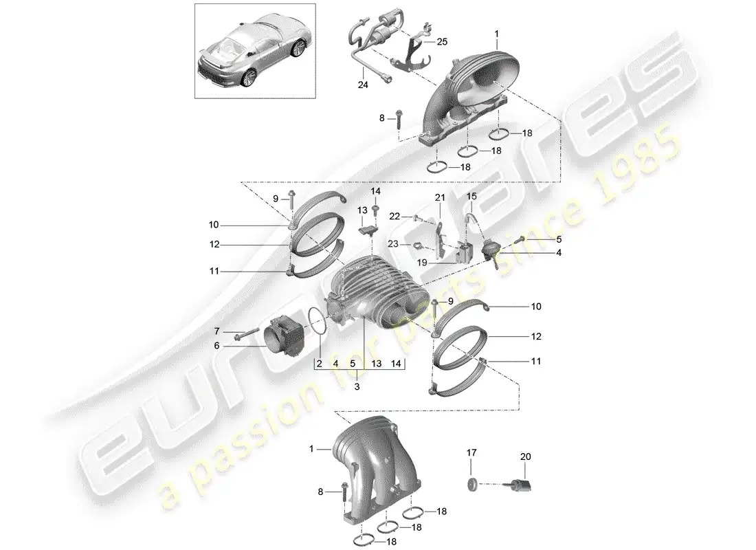 porsche 2014 (991-1 r/gt3/rs) intake system parts diagram