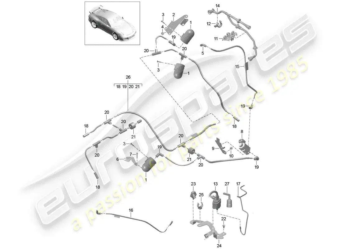 porsche 2014 (991-1 r/gt3/rs) vacuum system parts diagram