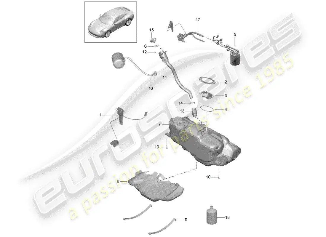 porsche 2017 (991-2 turbo) fuel tank parts diagram
